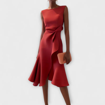 Hallie – Draped Asymmetric Midi Dress
