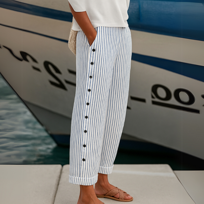 Jackie – Striped Button-Detail Trousers