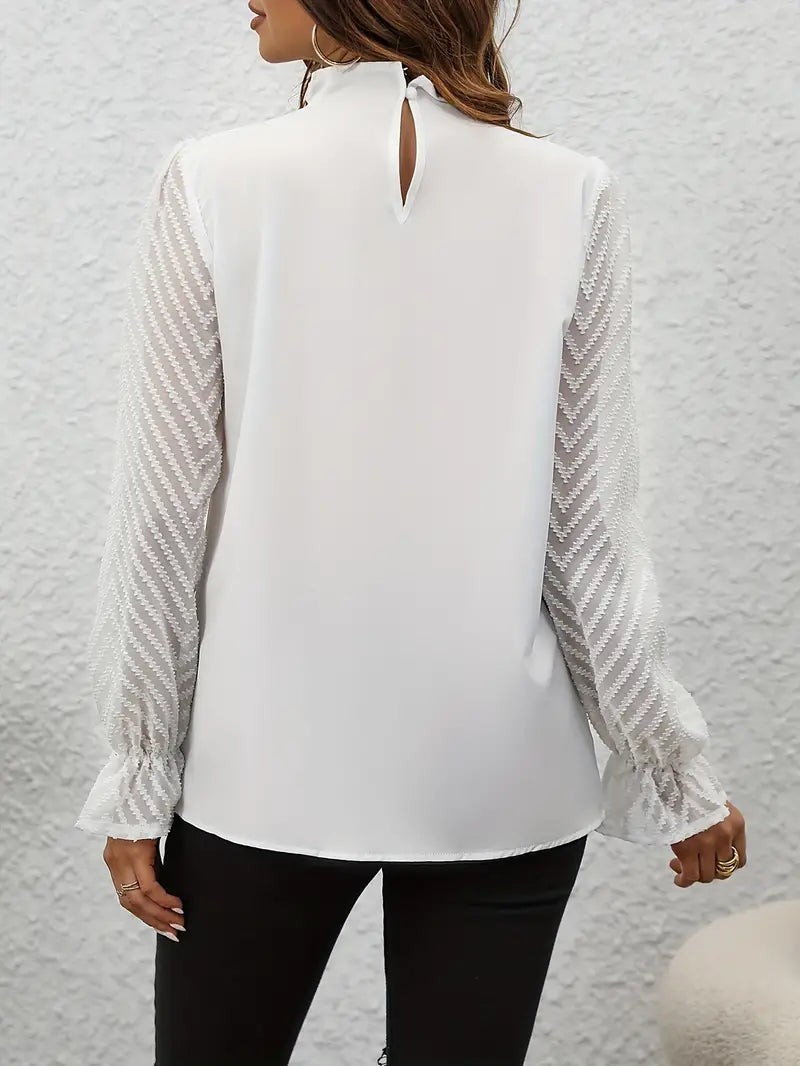 Sienna | Chic Pleated Top with Sheer Mesh Sleeves for Women