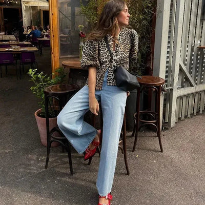 Isabella | Chic Leopard Print Blouse with Puff Sleeves