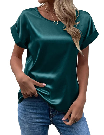 Addy – Satin Rolled Sleeve Blouse