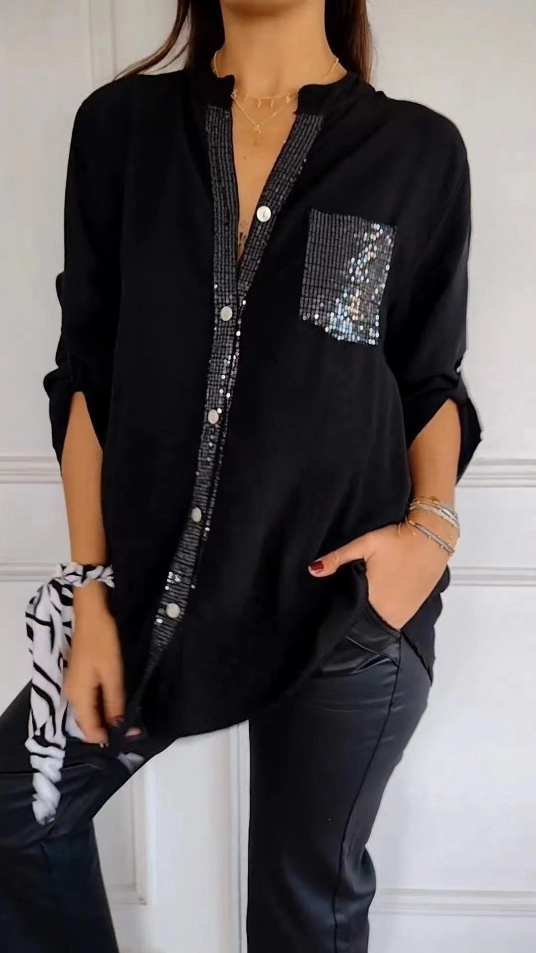 Althea – Sequined Pocket Blouse