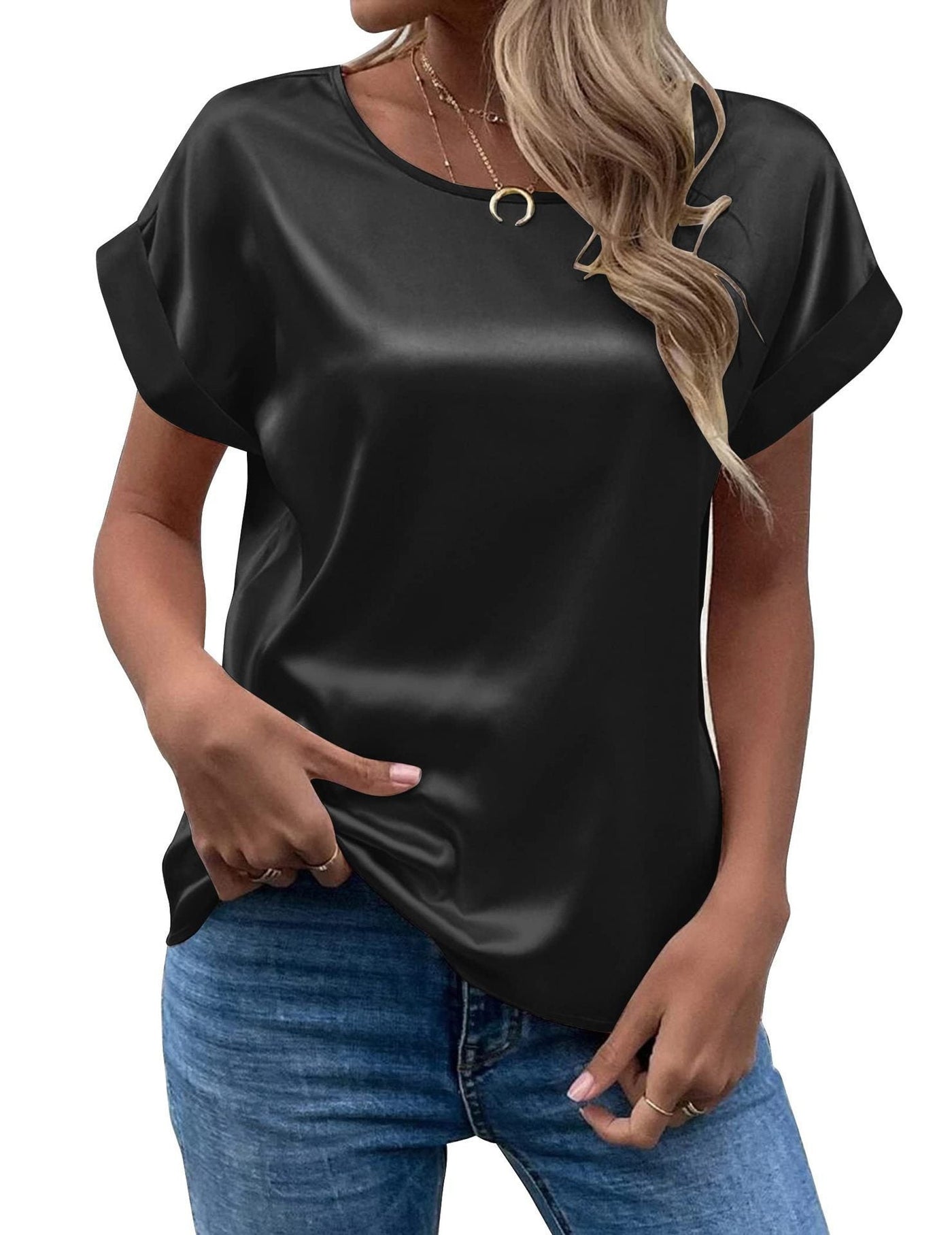Addy – Satin Rolled Sleeve Blouse