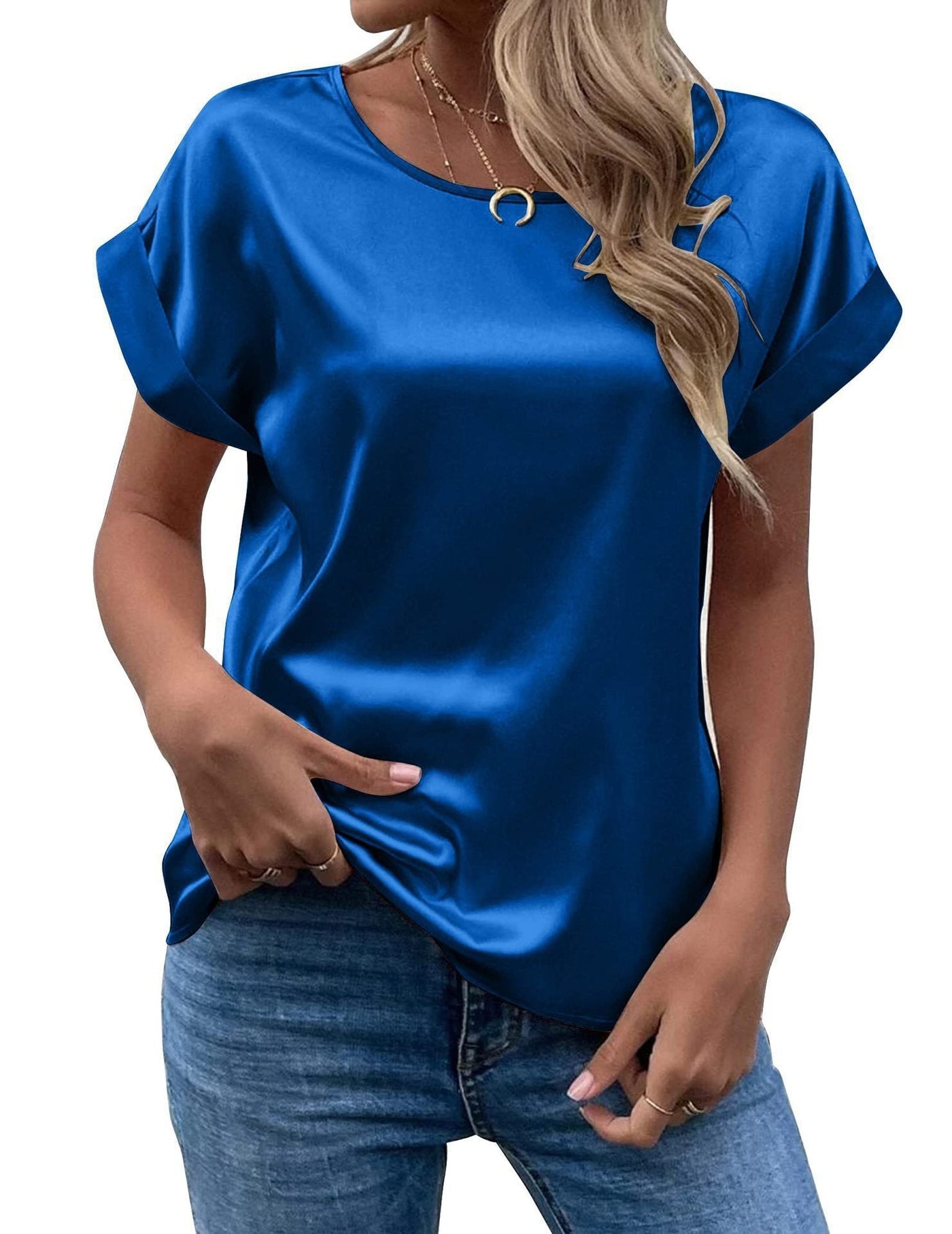 Addy – Satin Rolled Sleeve Blouse