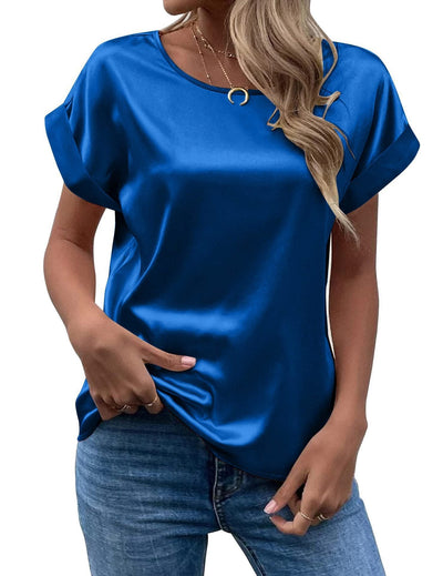 Addy – Satin Rolled Sleeve Blouse