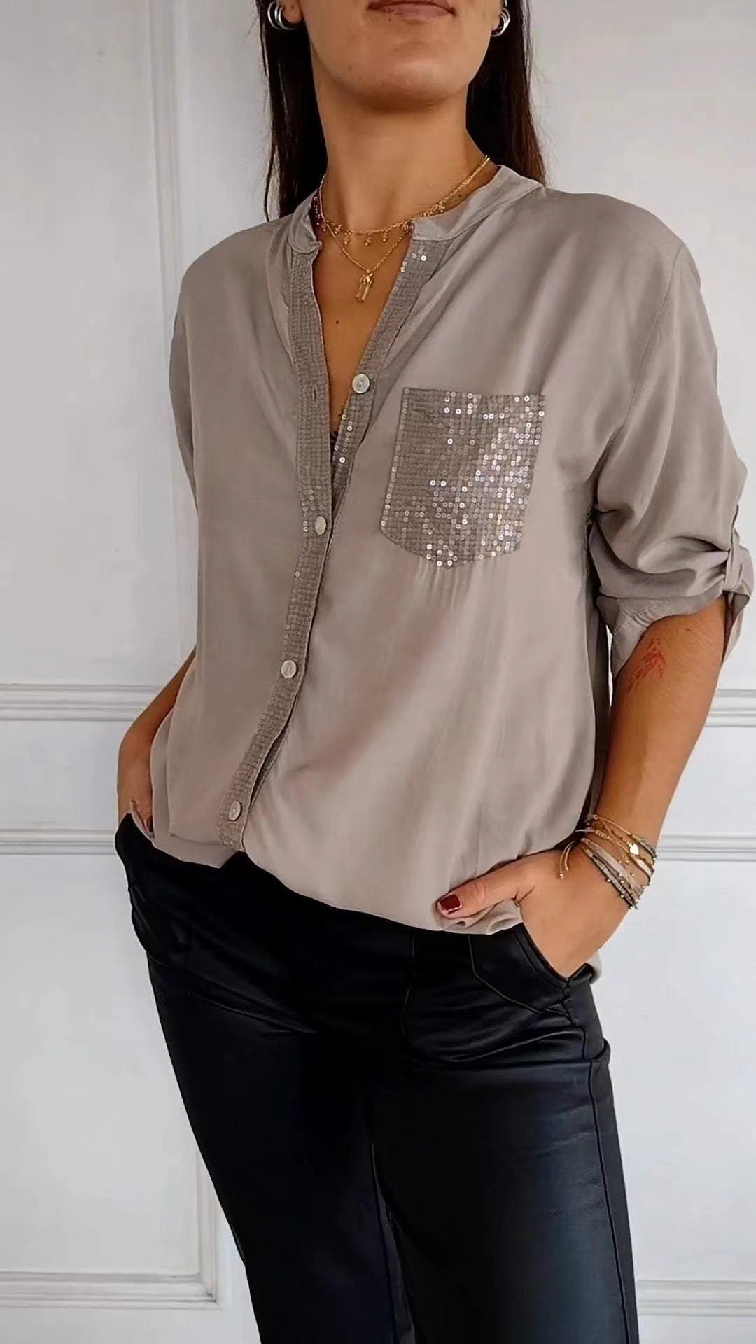 Althea – Sequined Pocket Blouse