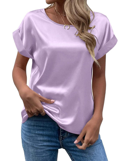 Addy – Satin Rolled Sleeve Blouse
