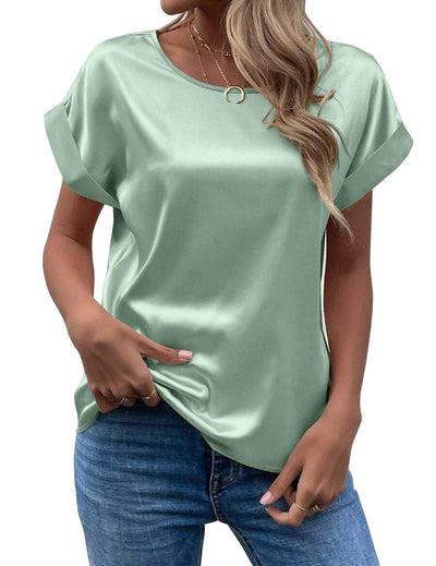 Addy – Satin Rolled Sleeve Blouse