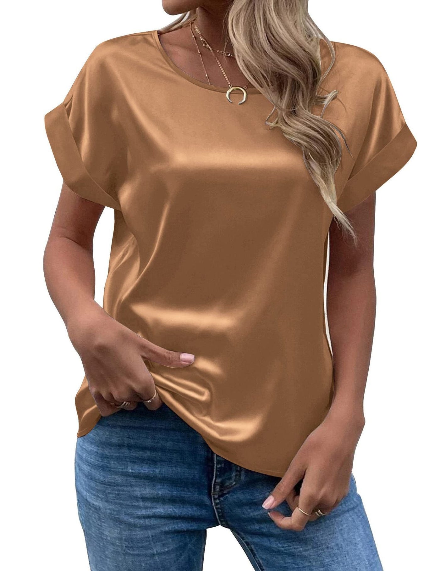 Addy – Satin Rolled Sleeve Blouse