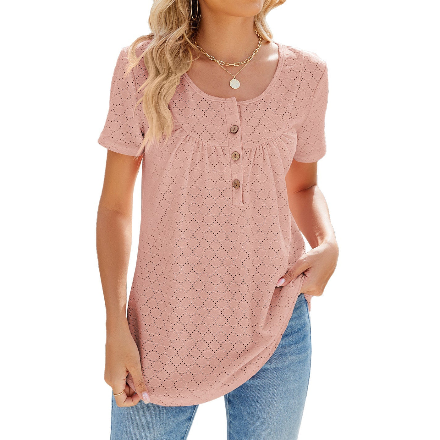 Temilade – Broderie Button Front Top