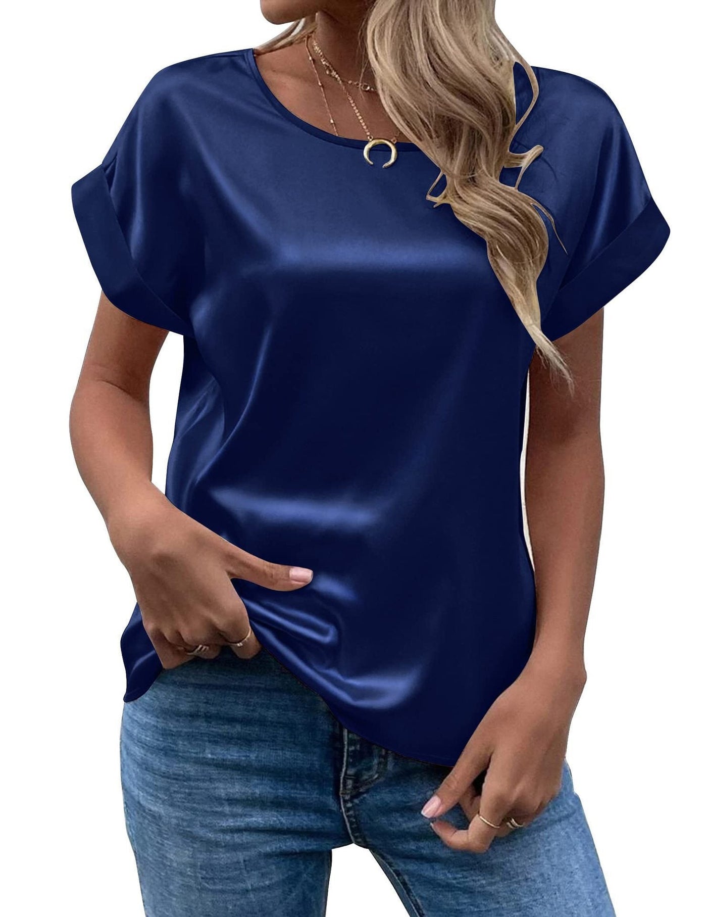 Addy – Satin Rolled Sleeve Blouse