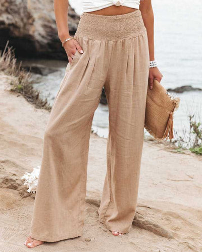Whitney – Smocked Waist Wide-Leg Trousers