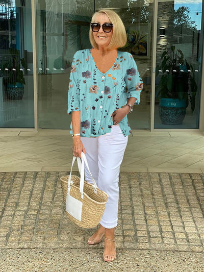 Lualhati – Button-Up Floral Blouse