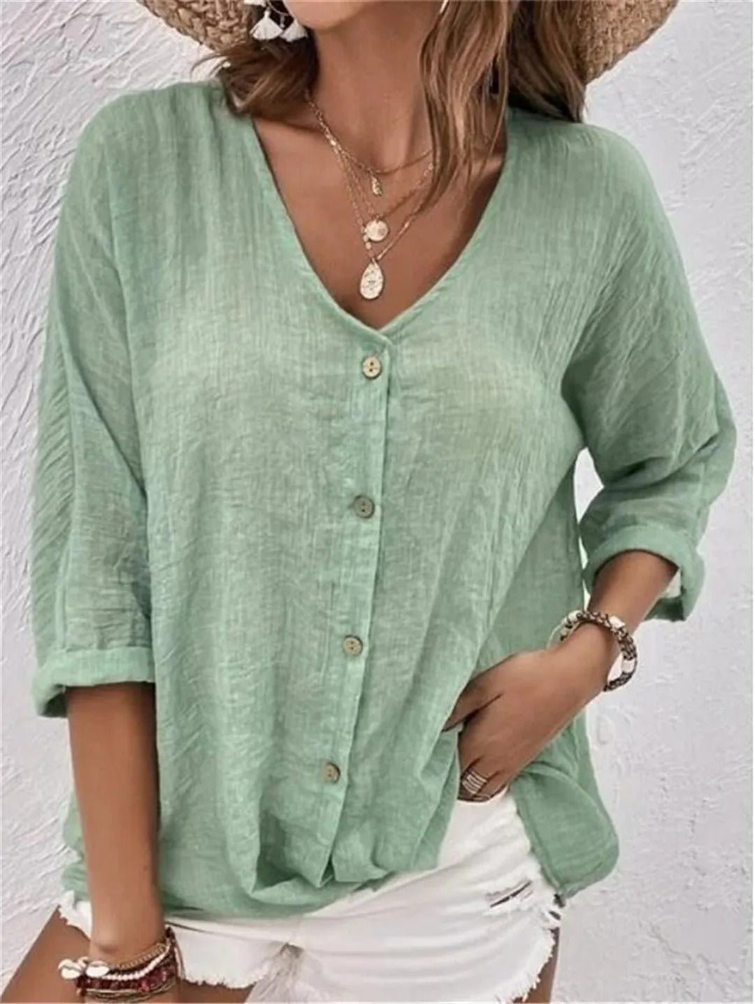 Marley – Lightweight V-Neck Button Top